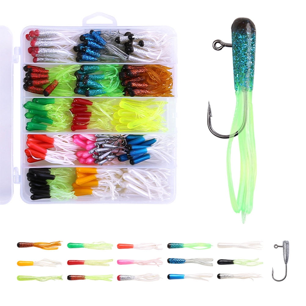 HUISZJ 165pcs Fishing Lure Set, Small Soft Tube Bass Lure Bait with Jig Hooks, Fishing Lure Artificial Bait Soft Worm Bait Silicone Swimbait