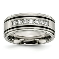 Grey Titanium Ring Band Wedding Black Diamond Round