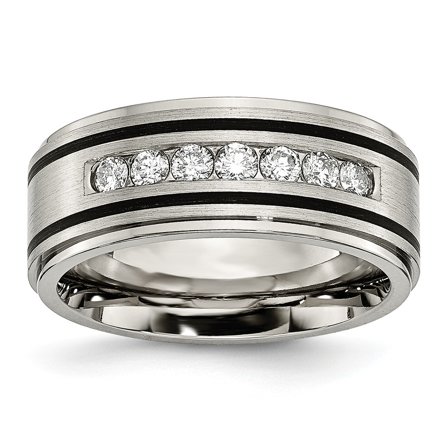 Grey Titanium Ring Band Wedding Black Diamond Round