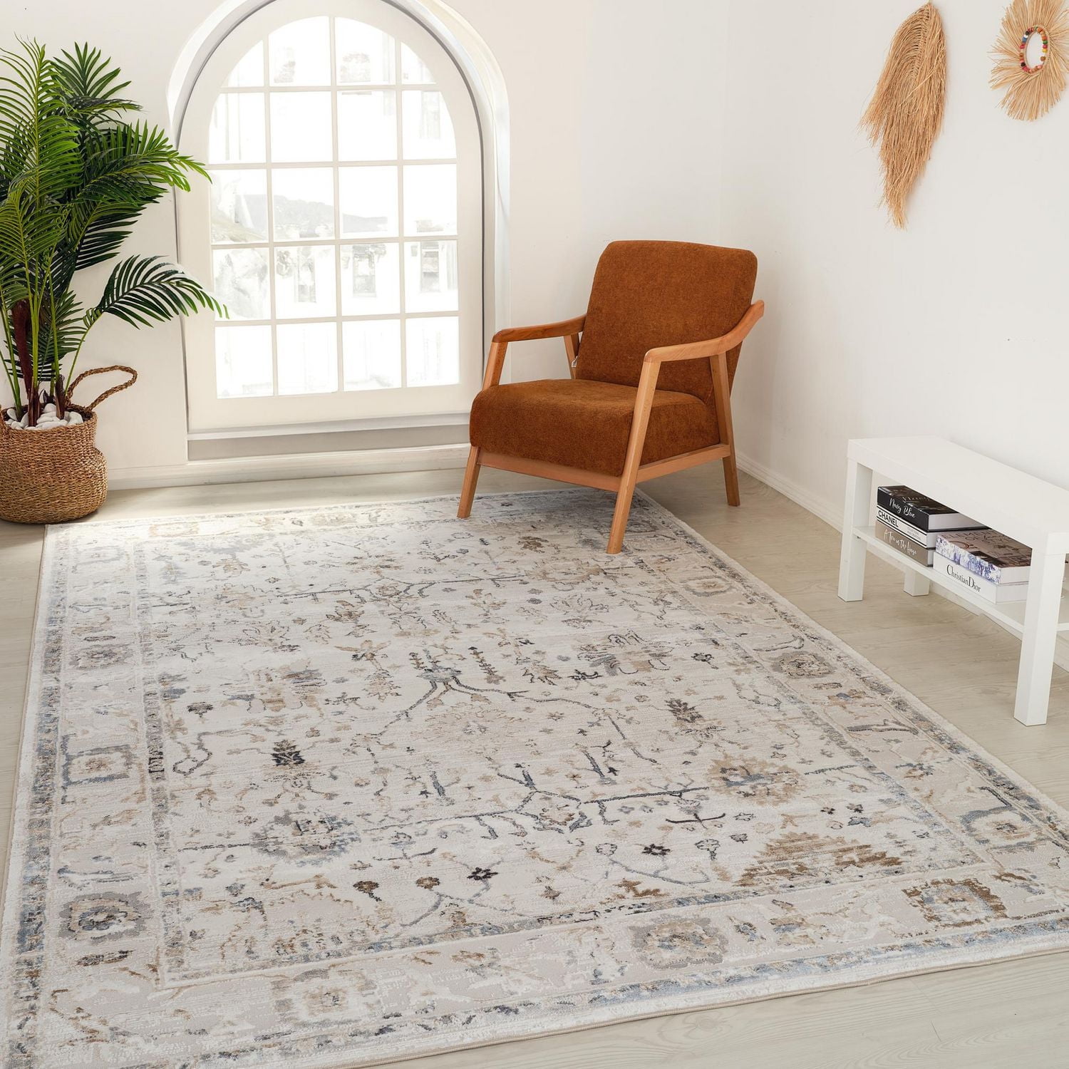 Tapis d'interieur scandinave Atlas Rug Branch, beige ivoire, effet vieilli - Salon, chambre