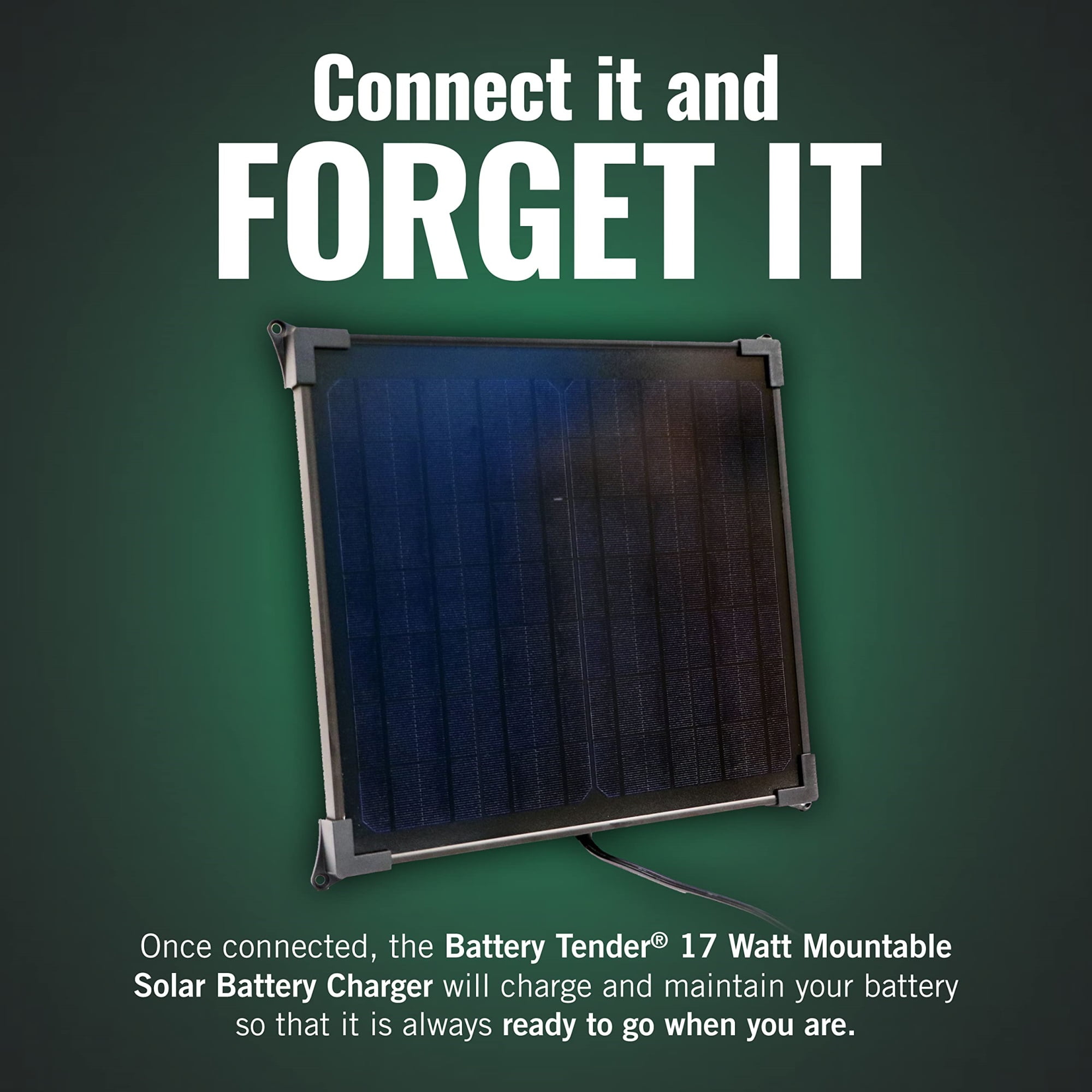 Battery Tender 17 Watt Solar Panel 12V Battery Charger with Charge Controller - IP67 Weatherproof - Mountable Lightweight Smart Charger - 021-1173