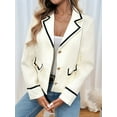 thumbnail image 5 of Women Black Contrast White Blazer Double Breasted Slim Casual Long Sleeve Fashion Office Jacket with Pockets Beige XL, 5 of 9