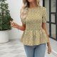 thumbnail image 3 of Blusa floral fruncida con estampado de manga corta, blusa fruncida de moda para mujer y niña, 3 of 8