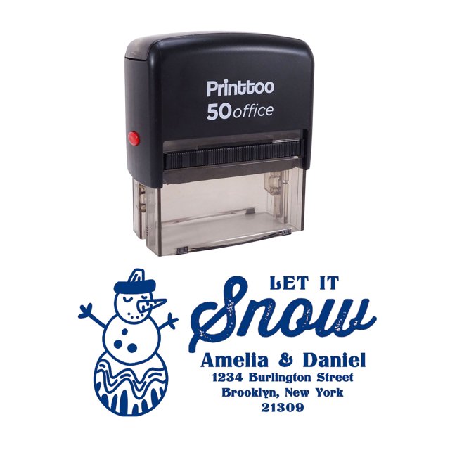 Printtoo Personalized Blue Self Inking Let It Snow Stamp Custom Christmas Rubber Stamper -68 x 30 mm