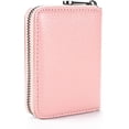 thumbnail image 1 of (A-Bean Pink) - Tarjetero de piel auténtica con bloqueo RFID, funda segura para tarjetas de identificación, cartera con cremallera (A-Bean Pink), 1 of 1