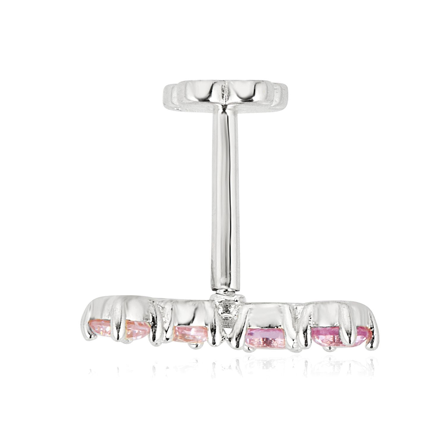 AVORA 14K White Gold Pink Ombre Simulated Diamond CZ Curved Bar Cartilage Piercing Flat Back Earring Body Jewelry (18 Gauge)