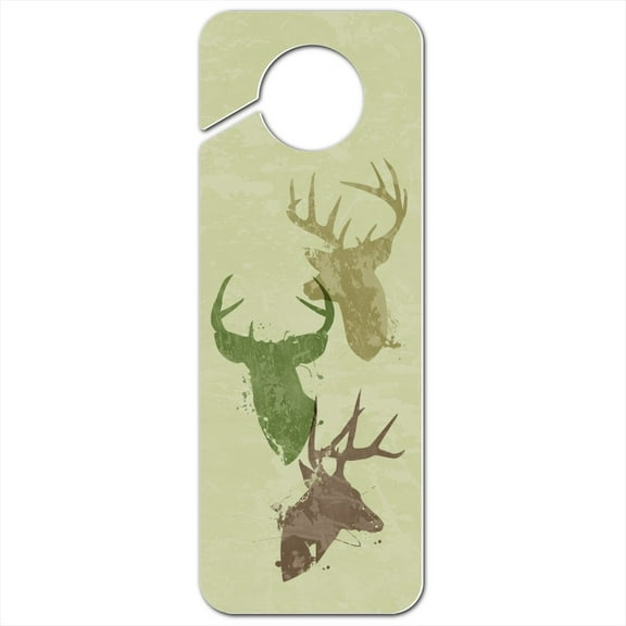 Deer Heads Trio Design Hunting Hunter Camouflage Plastic Door Knob Hanger Sign