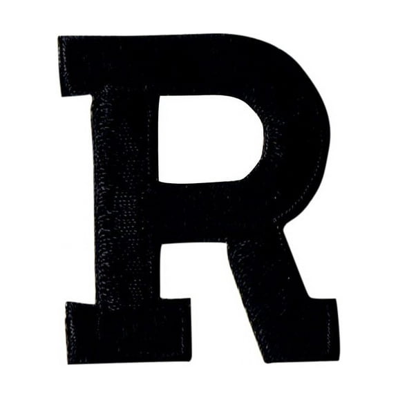 Alphabet Letter - R - Color Black - 2" Block Style - Iron On Embroidered Applique Patch
