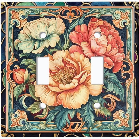Metal Light Switch Wall Plate Outlet Cover (Printed Image of Rustic Flowers - Double Toggle)