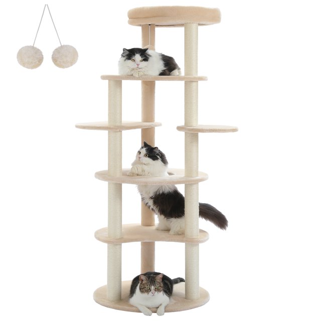 PAWZ Road 61" Large Cat Tree for Indoor Cats Cat Tower with 9 Scratching Posts and Large Perch Beige
