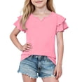 thumbnail image 2 of Lumosvexa Girls Ruffle Sleeve T-Shirt Short Sleeve Soft Lightweight V Neck Summer Casual Daily Top Pink 13, 2 of 8