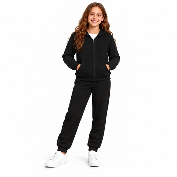 Real Love Girls Jogger Set Lightweight Fleece Zip Up Hoodie Sweatshirt and Sweatpants 2 Piece
