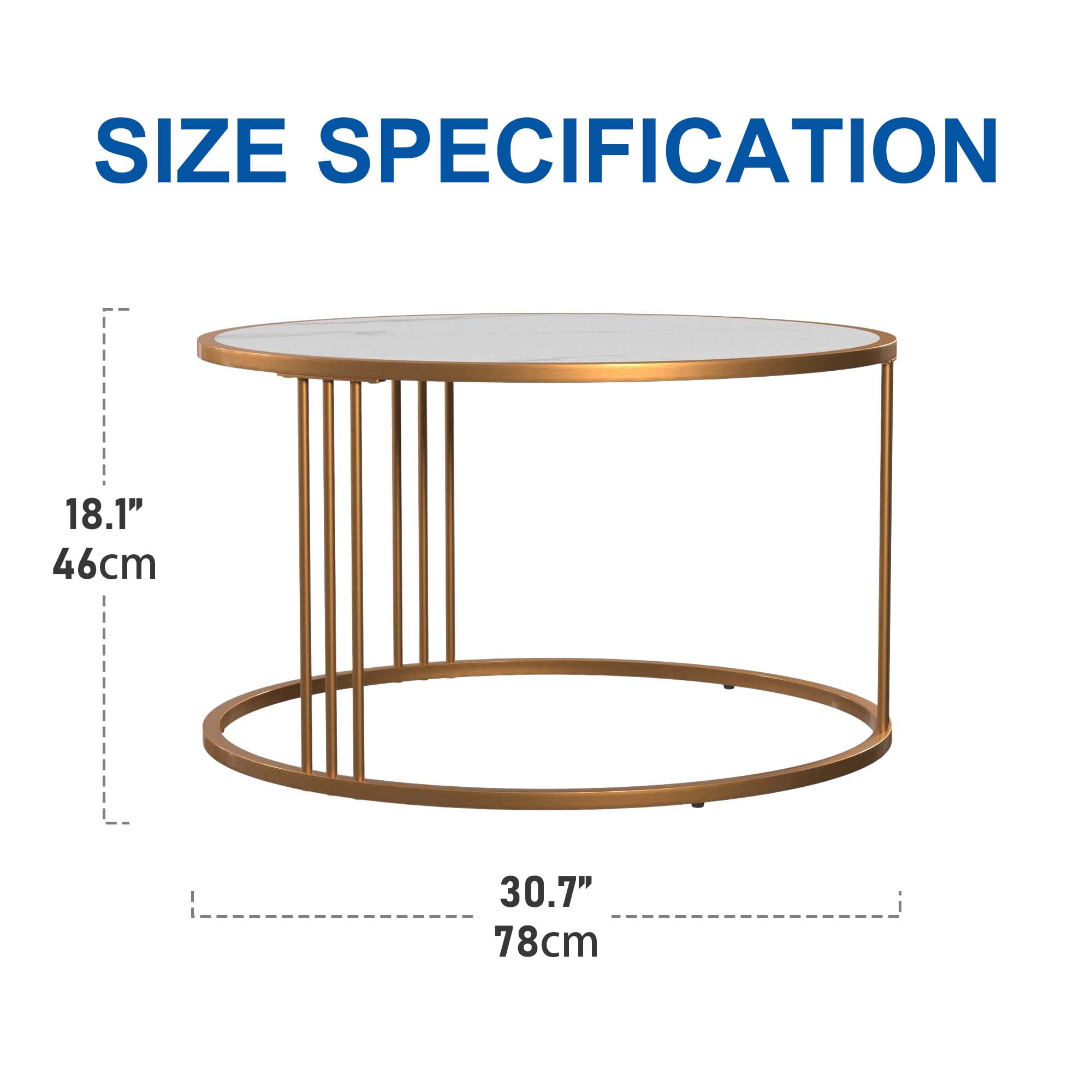SUMKEA Modern Sintered Stone Round Metal Coffee Table, 30 Inch Hight