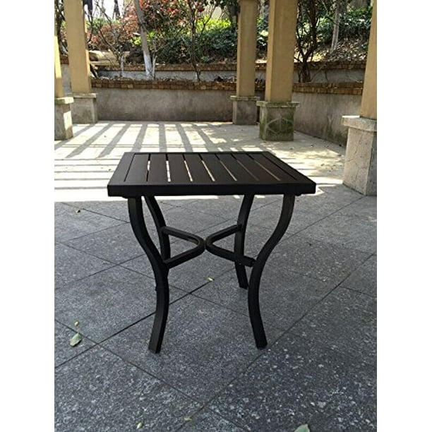 Outdoor Powder Coated Aluminum Black Slat Top Side Table Com - Black Metal Patio Side Table Outdoor Powder Coated Aluminum Black Slat Top Side Table Com - Black Metal Patio Side Table