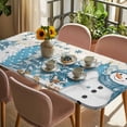 thumbnail image 3 of Blue Snowman Christmas Table Cloths for 6 Foot Rectangle Tables, Xmas Tree Snowflake Winter Rustic Elk Patio Waterproof Elastic Fitted Tablecloths, Washable Rectangular Table Cover for Camping, 3 of 8