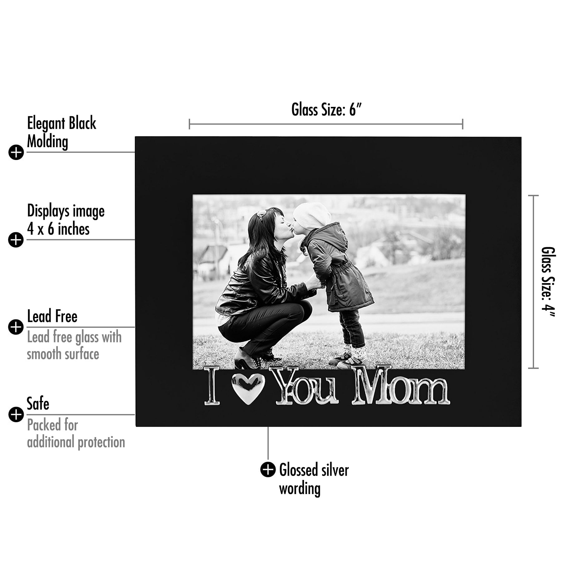 4x6 Inch I Love You Mom Picture Frame Black Glass Front