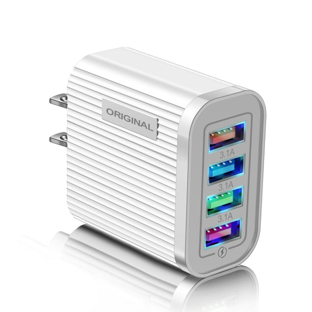 Cargador de teléfono móvil con 4 USB 3.1A Cabezal de carga de pared con enchufe UE/EE. UU. (Blanco EE. UU.) Hugtrwg Nuevos Originales