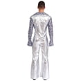 thumbnail image 4 of iiniim Men Shiny Metallic Jumpsuits 70s Disco Dance Leotards Stage Performance Costume Wide Leg Rompers Silver S, 4 of 7