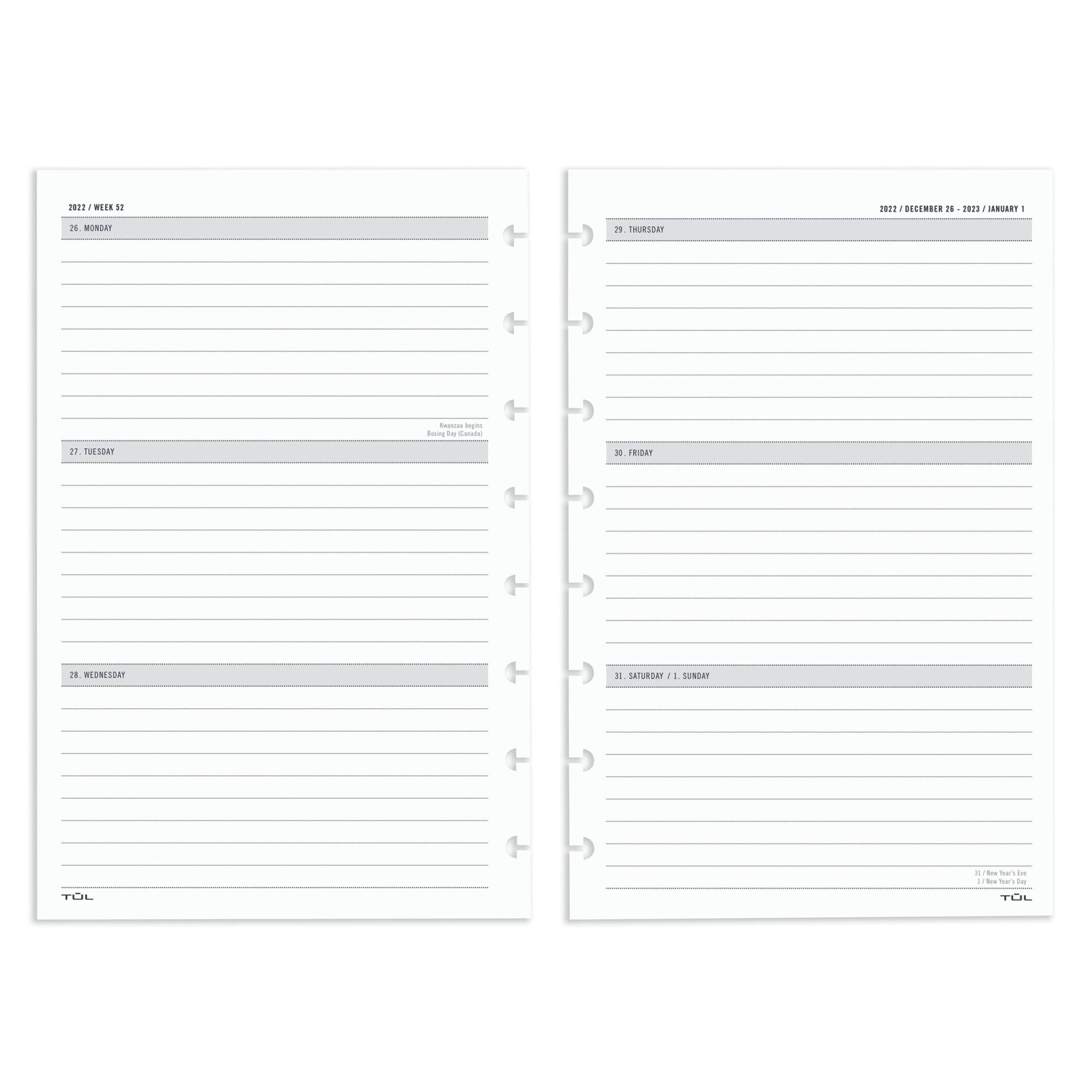 TUL® Discbound Weekly/Monthly Refill Pages January to December 2022 Junior Size TULJRFILR-WM 