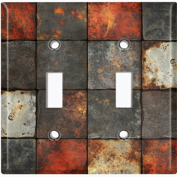 Metal Light Switch Wall Plate Outlet Cover (Rustic Steel and Metal Panels - Double Toggle)