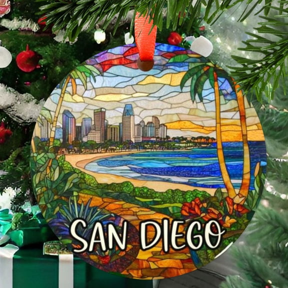 San Diego Christmas Ornament, Ceramic/Acrylic - San Diego Pacific Islands Travel Souvenir, Holiday Tree Decoration, Vacation Keepsake 2025, Gift for Travel Lovers, 2025 Edition