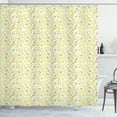 thumbnail image 1 of Abstract Shower Curtain, Nursery Concept of Tiny Twiggy Tulips and Four Petal Flowers, Fabric Bathroom Set with Hooks, 69W X 70L Inches, Yellow Green Salmon and Yellow, by Ambesonne, 1 of 3