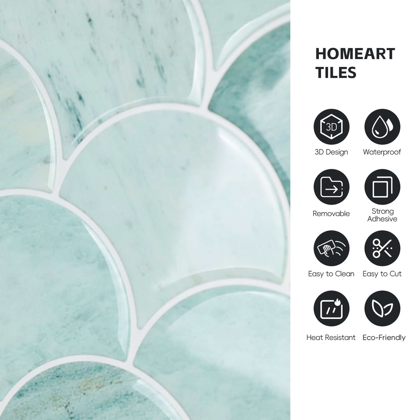 Peel and Stick Backsplash Fish Scale Tile, Removable Renter Friendly Backsplash 3D Adhesive Stick on Wall Tiles for Kitchen Bathroom (10 Sheets, Marble Green)