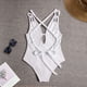 thumbnail image 4 of Traje de baño de una pieza Cuello en V Diseño de correa sin espalda Color puro Traje de baño de una pieza de moda Traje de baño de mujer Blanco L, 4 of 7