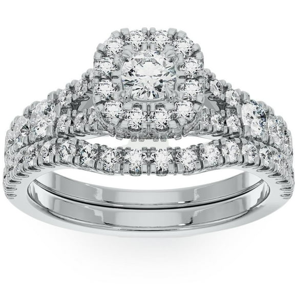 Pompeii 1 1/4Ct Cushion Halo Diamond Engagement Wedding Ring Set in White or Yellow Gold
