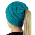 thumbnail image 1 of C.C Bonnet Doux Extensible en Tricot Torsadé, Bonnet Queue de Cheval, Turquoise, 1 of 2