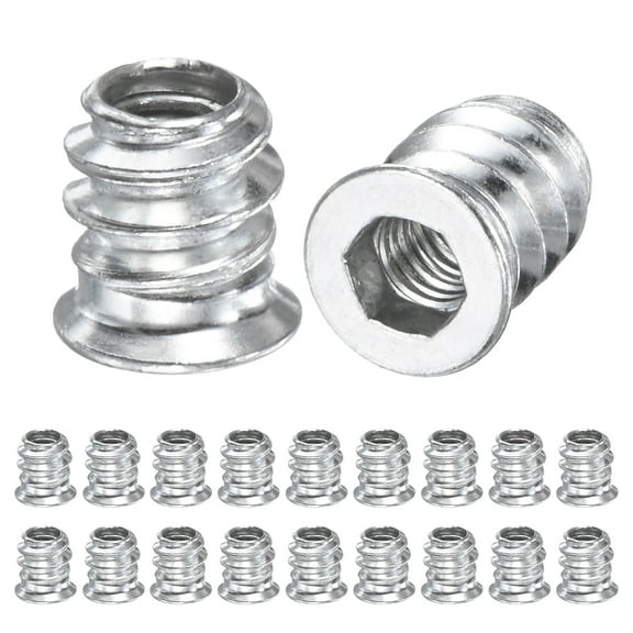20-Pack Threaded Inserts for Wood, M5x10mm Hex Drive Threaded Insert Nuts for Wood Furniture [Silver Tone]