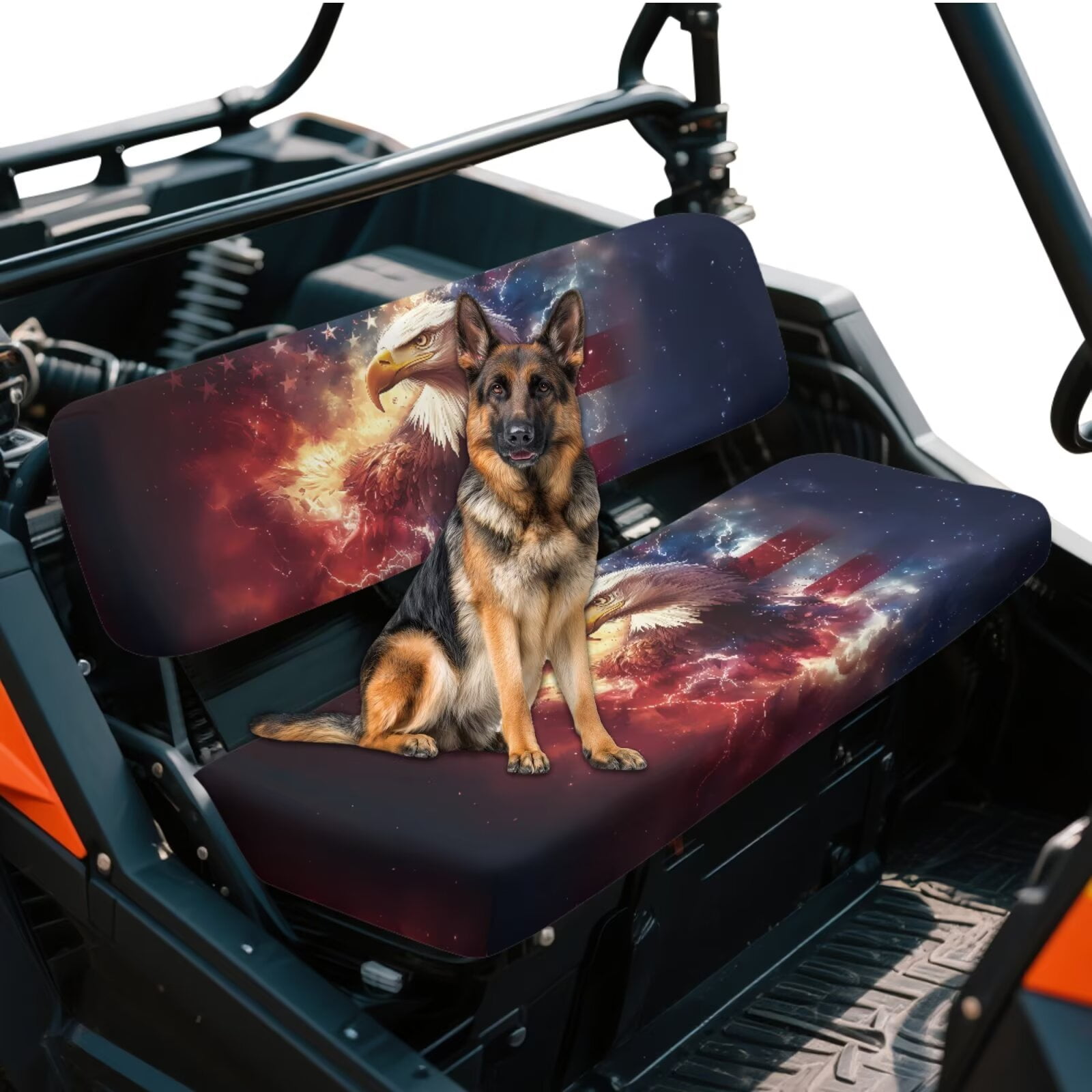 Uorisanigo UTV Seat Covers Set Universal Seat Pad Cover for Kawasaki Mule 4010 4x4 SE 2016-2018, Bald Eagle American Flag UTV Bench Seats Cover Accessories, Breathable Padded Protector