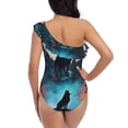 thumbnail image 5 of Sikiie Artistic Moon Valley Wolf Print Women One Piece Swimsuits Tummy Control One Shoulder Bathing Suits Ruffle Swimwear, From S to XXL-Small, 5 of 6