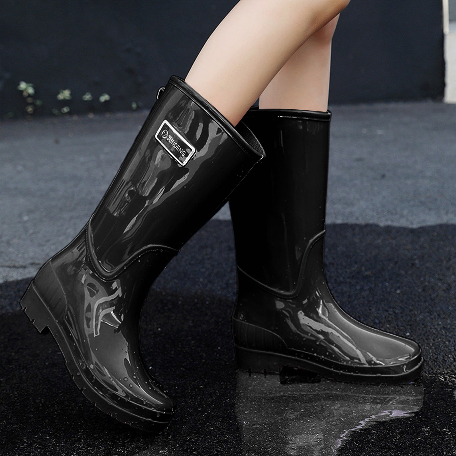 Tall Rain Boots for Women Waterproof Ladies Knee High Rubber Boots Comfort Garden Boots (Black 8)