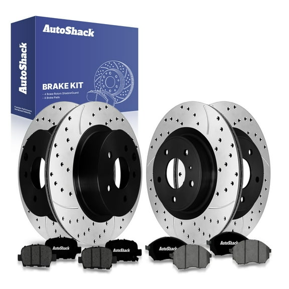 AutoShack Front Vented & Rear Vented Drilled & Slotted E-Coated Brake Rotors   Premium Ceramic Pads 12-PC Brake Kit Replacement for 2009-2010 INFINITI G37 ShadowGuard
