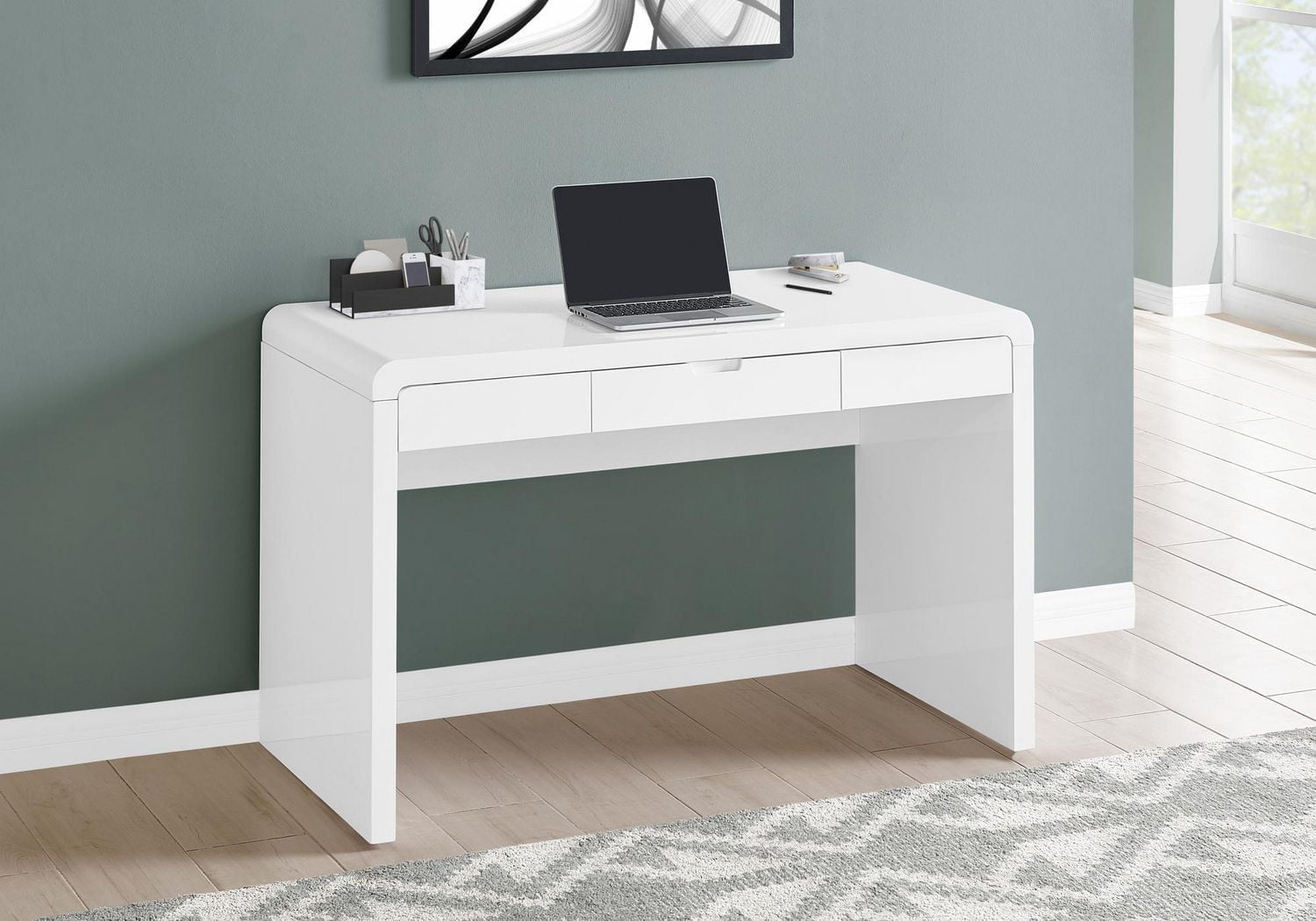 Monarch Specialties Bureau, Bureau À Domicile, Ordinateur Portable, Tiroirs De Rangement, 48"l, Travail, Stratifié, Blanc Lustré, Contemporain, Moderne