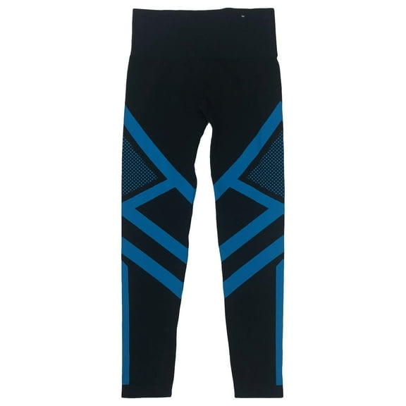 Womens Black Blue Stripe Athletic Ankle Leggings High Rise Stretch Pants Small