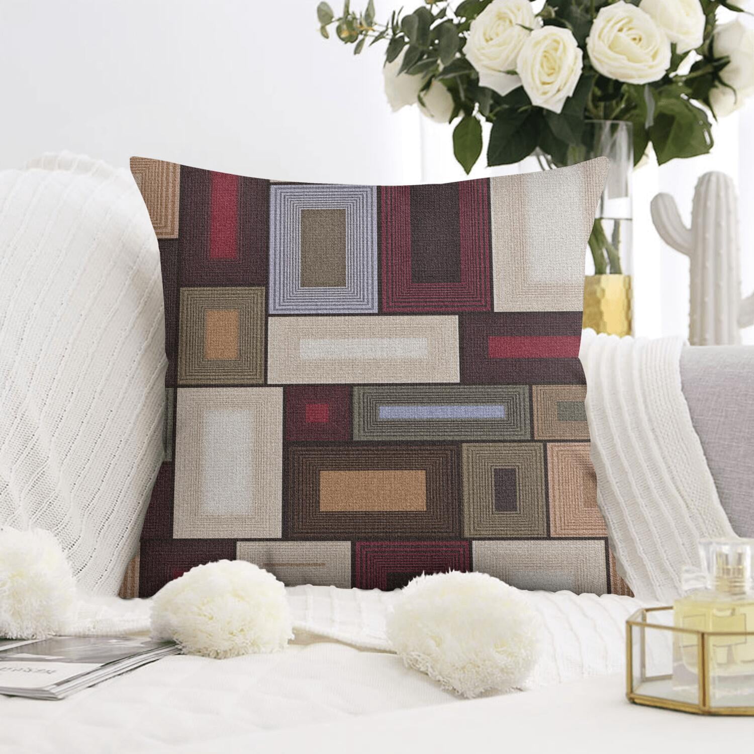 Set Of 4 Abstract Geometric Pillow Covers 20x20 Inch Linen Decorative Square Throw Pillow Covers for Living Room Sofa Couch Decoration