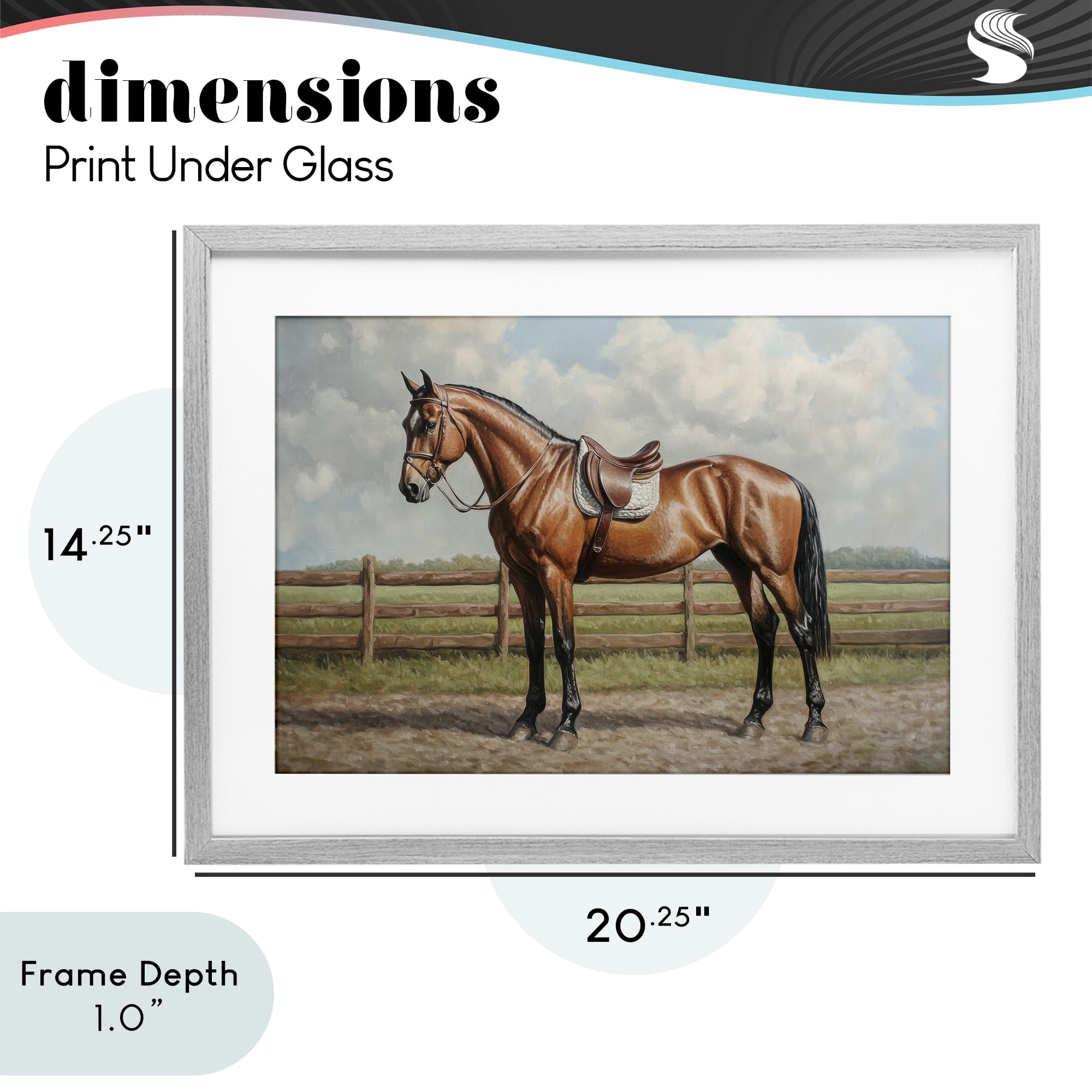 Stupell Industries Sunshine Pony on Farm Path Gray Framed Print Under Glass, design by Petal Prints Design