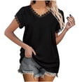 thumbnail image 1 of Blusa superior sexy de manga corta con retazos de encaje con cuello en V de verano para mujer Fridja  bn7107, 1 of 9