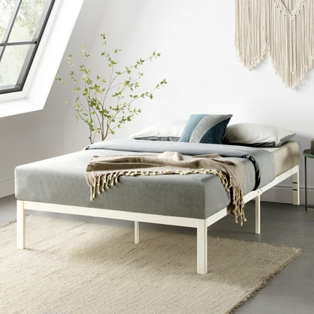 Mellow Rocky Base E Metal Platform Bed with Patented Wide Steel Slats  White  Full
