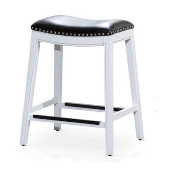 Xukmct 24" Backless Counter Bar Stool with Wood Frame, Leather Seat Barstool for Home Bar Dining Room, White
