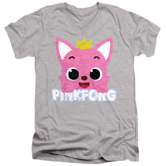 Pinkfong Face Unisex Adult V-Neck T Shirt (Medium) Athletic Heather