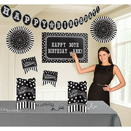 Amscan Pack of 11 Classic Black and White Birthday Party Room Decorating Kit and 65-in x 33 1/2-in Classic Black and White Birthday Party Giant Sign Banner Decoration