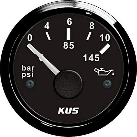 Pactrade Marine Boat Kus DN52mm Black Oil Pressure Meter 0-10Bar Gauge for Boat Outboard 2'' SS 316 Bezel 12V/24V IP67