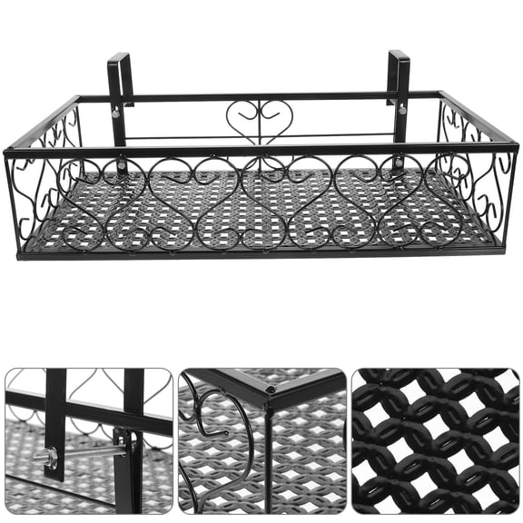 IFANLANDOR 1Pc Sturdy Black Balcony Flower Stand with Iron Basket for Outdoor Use