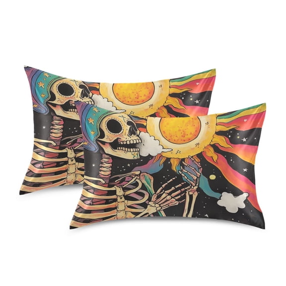 Yayeee Pillowcase Standard Size Set of 2 Satin Wrinkle Resistant Pillow Case, Skeleton with Sun