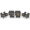 thumbnail image 2 of Costway 8 PCS Patio Furniture Set with Washable Cushions and Tempered Glass Coffee Table Gray, 2 of 8