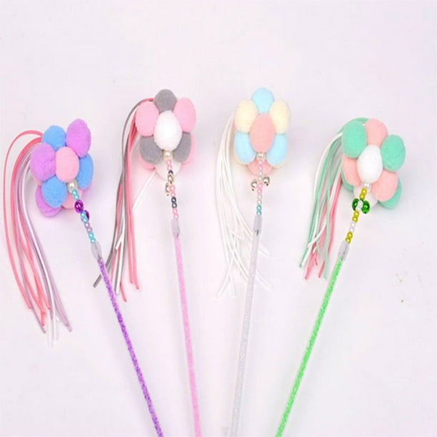 Funny Fluffy Balls Tassel Pet Cat Teaser Interactive Training Toy ColorPurple