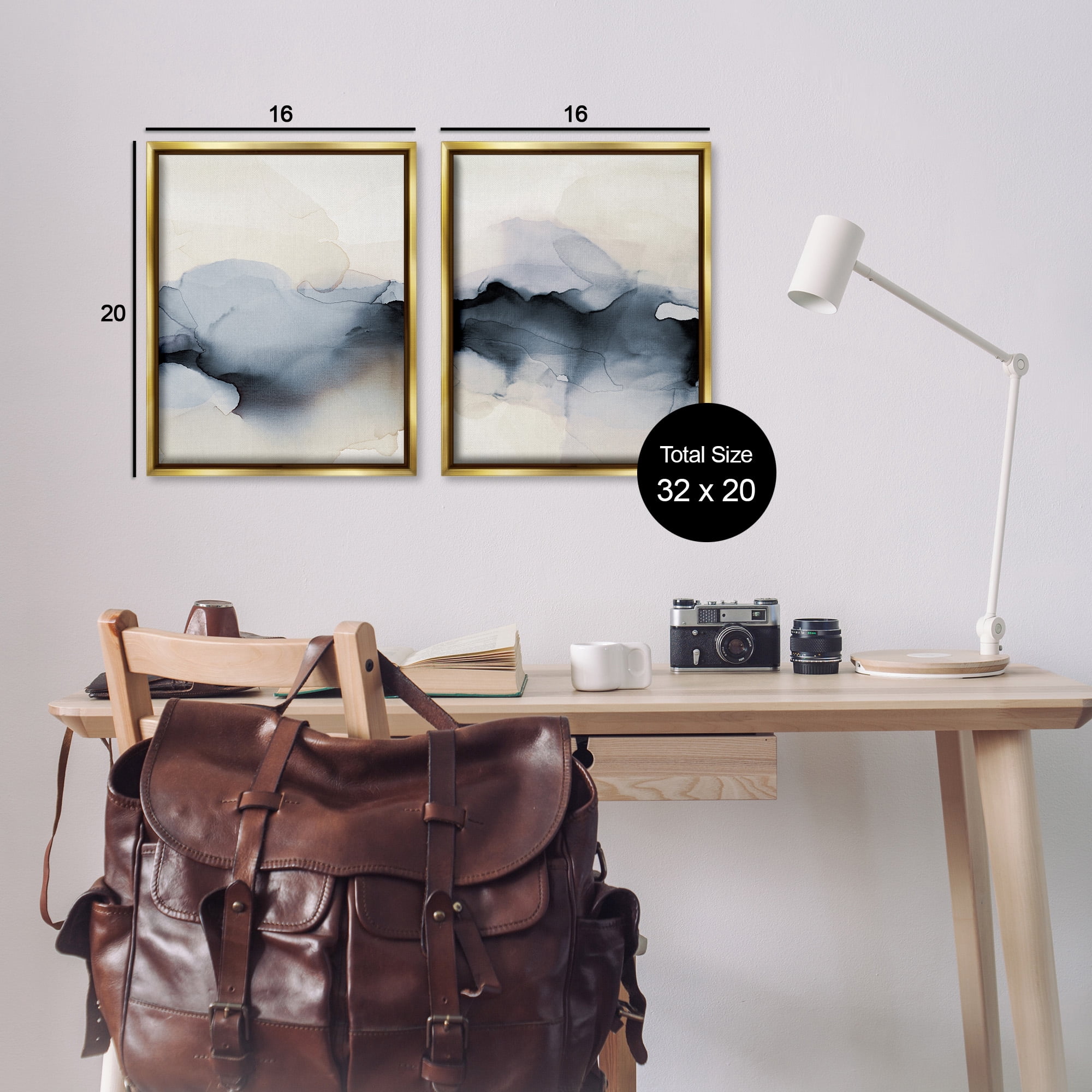Stupell Industries Mysterious Abstract Obscure Watercolor Abstract Painting Gold Floater Framed Canvas Art Print Wall Art, 17 x 21, Set of 2